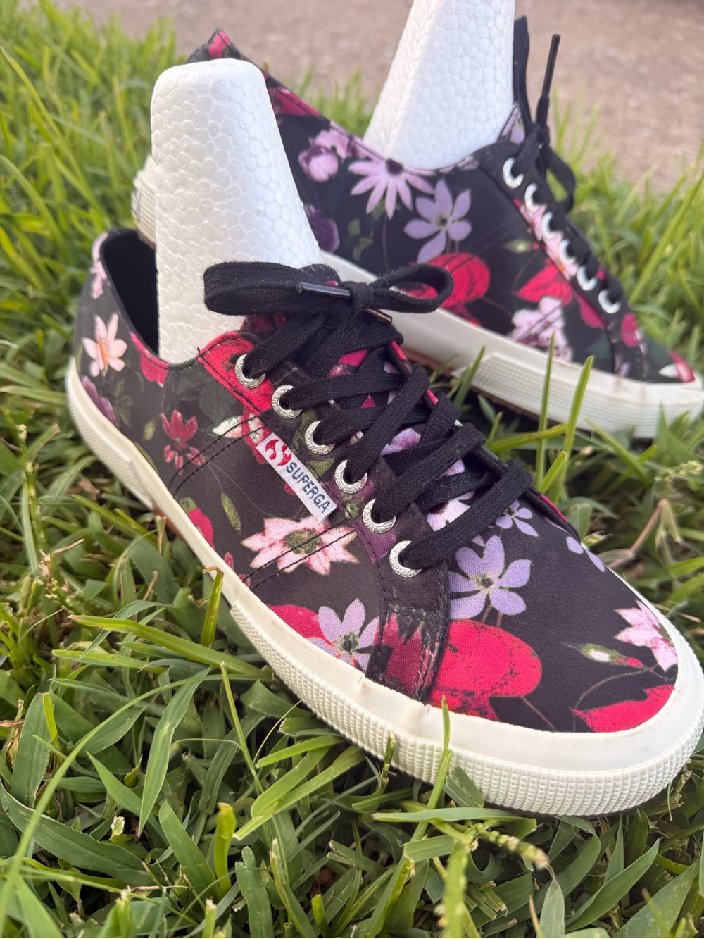 Superga Black Canvas Sneakers with Pink Floral Print women’s Sz 9.5